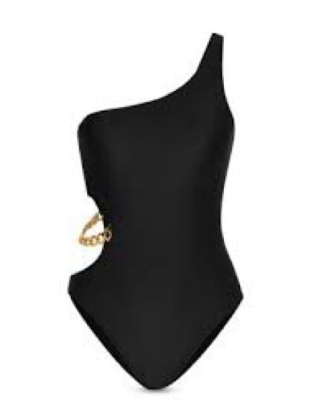 L'AGENCE Black One-Shoulder Cutout One-Piece Swimsuit with Gold Chain Accent - Picture 2 of 4